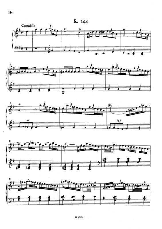 Partitura da música Keyboard Sonata In G Major K.144