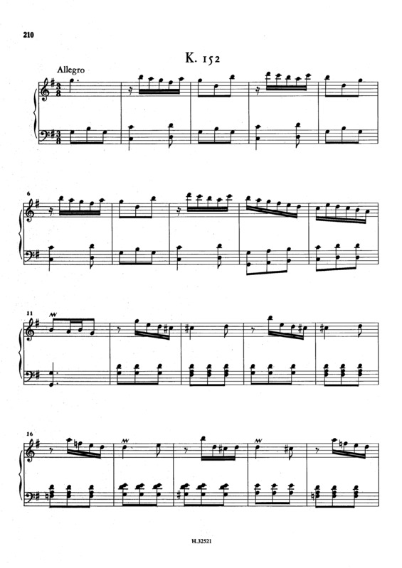 Partitura da música Keyboard Sonata In G Major K.152