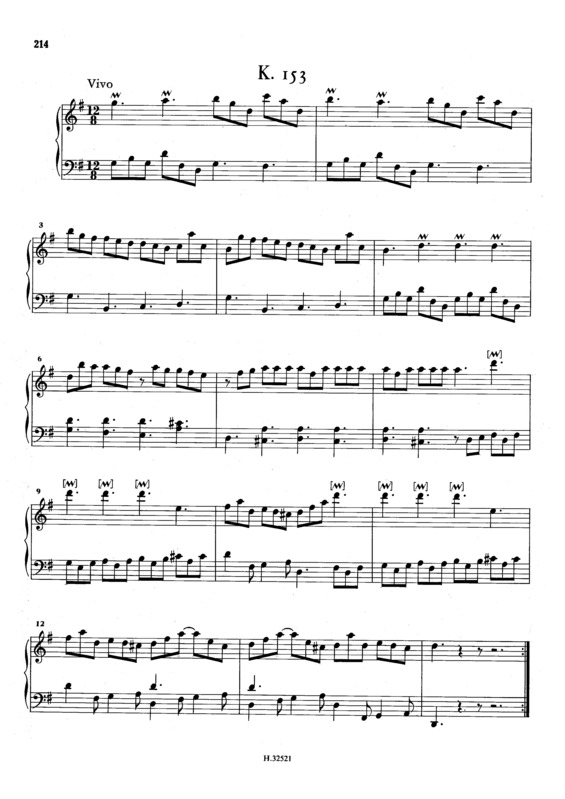 Partitura da música Keyboard Sonata In G Major K.153