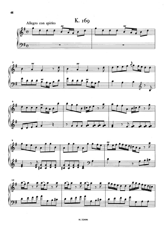 Partitura da música Keyboard Sonata In G Major K.169