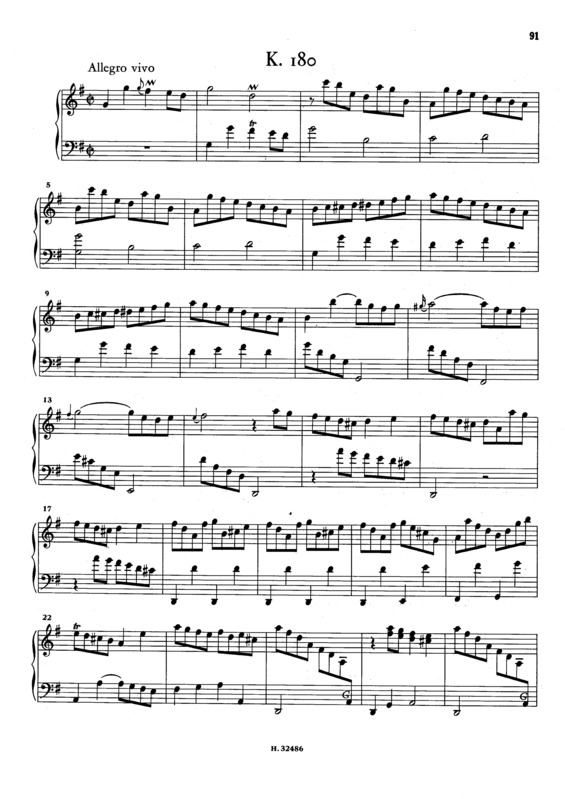 Partitura da música Keyboard Sonata In G Major K.180
