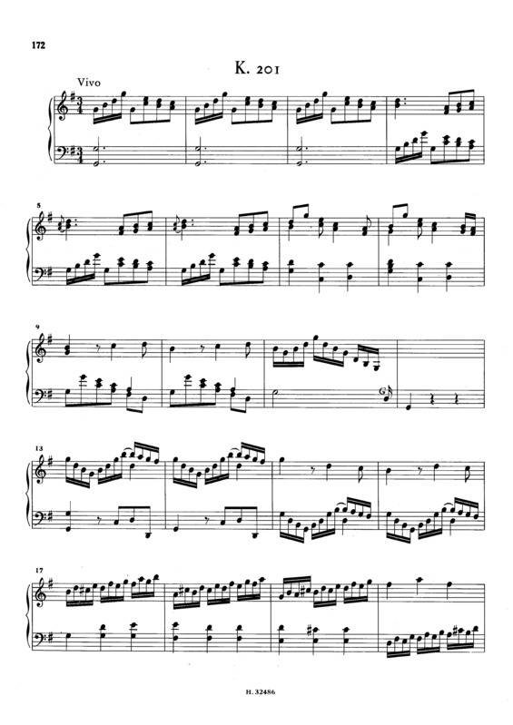 Partitura da música Keyboard Sonata In G Major K.201