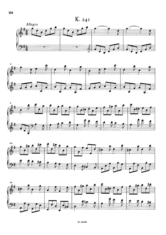 Partitura da música Keyboard Sonata In G Major K.241