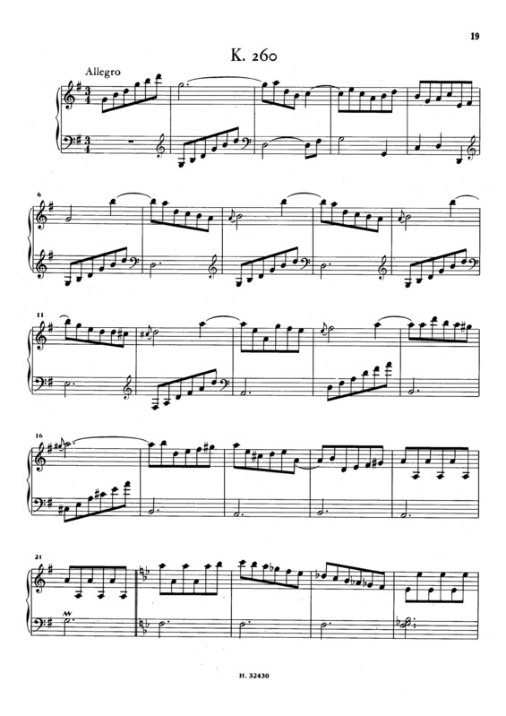 Partitura da música Keyboard Sonata In G Major K.260