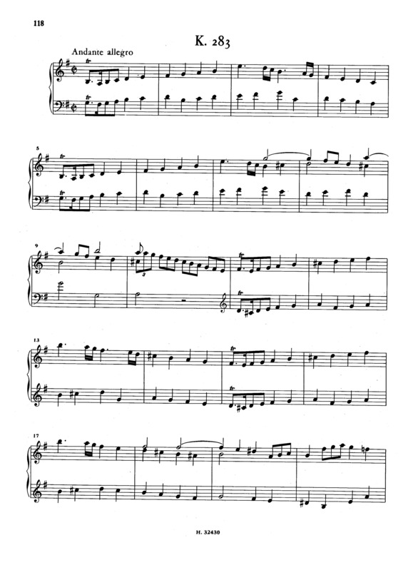Partitura da música Keyboard Sonata In G Major K.283
