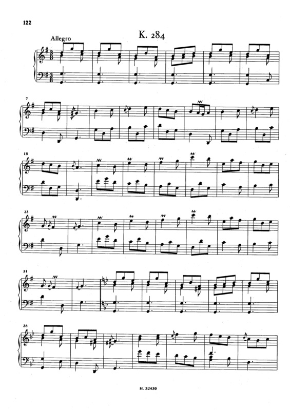 Partitura da música Keyboard Sonata In G Major K.284
