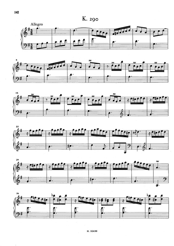 Partitura da música Keyboard Sonata In G Major K.290
