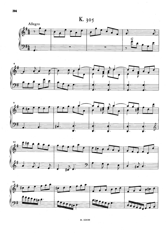 Partitura da música Keyboard Sonata In G Major K.305