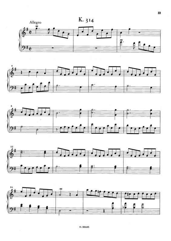 Partitura da música Keyboard Sonata In G Major K.314