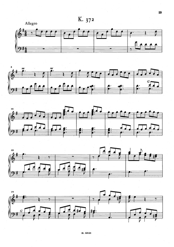 Partitura da música Keyboard Sonata In G Major K.372