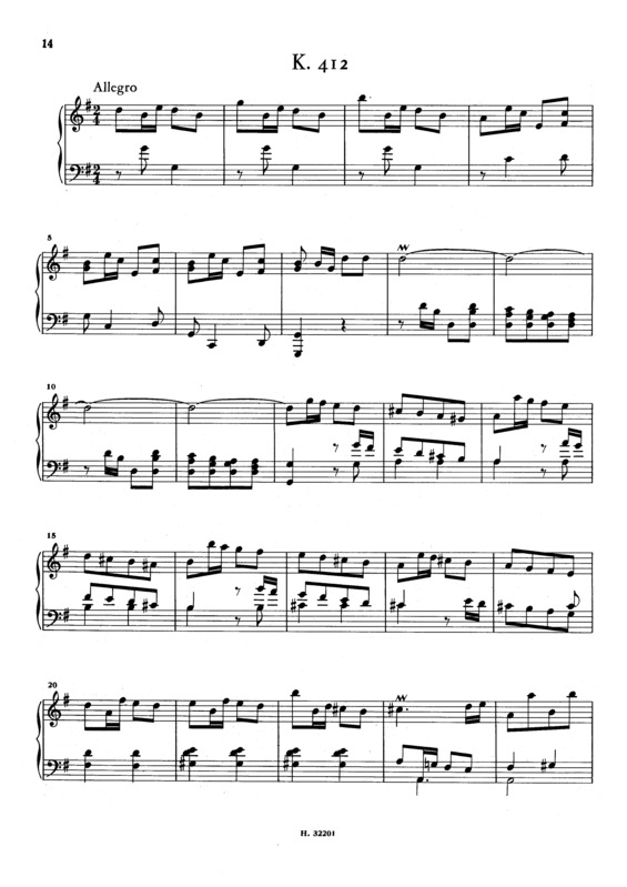 Partitura da música Keyboard Sonata In G Major K.412