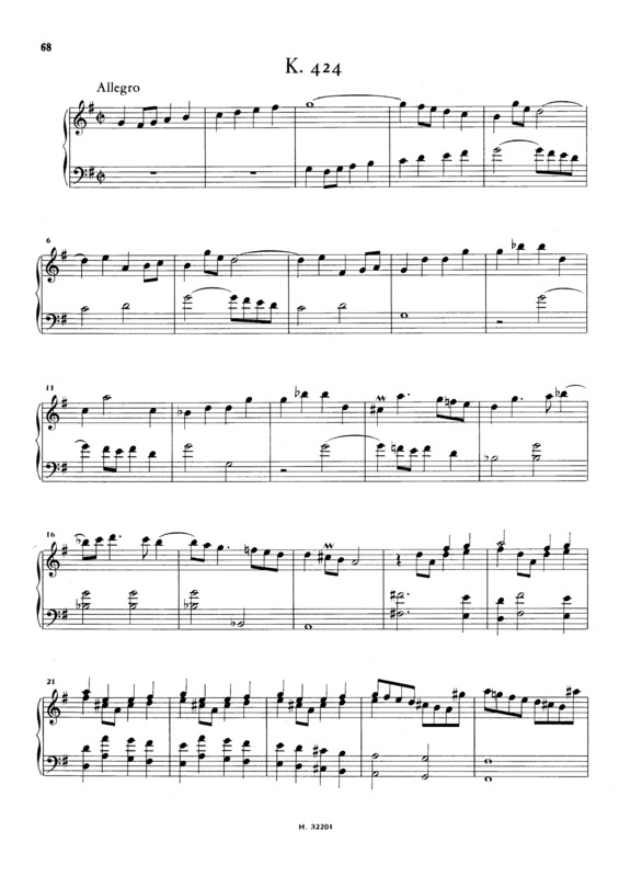 Partitura da música Keyboard Sonata In G Major K.424