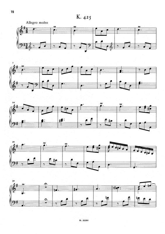 Partitura da música Keyboard Sonata In G Major K.425