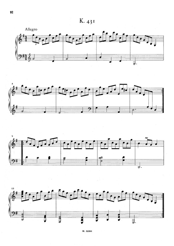 Partitura da música Keyboard Sonata In G Major K.431