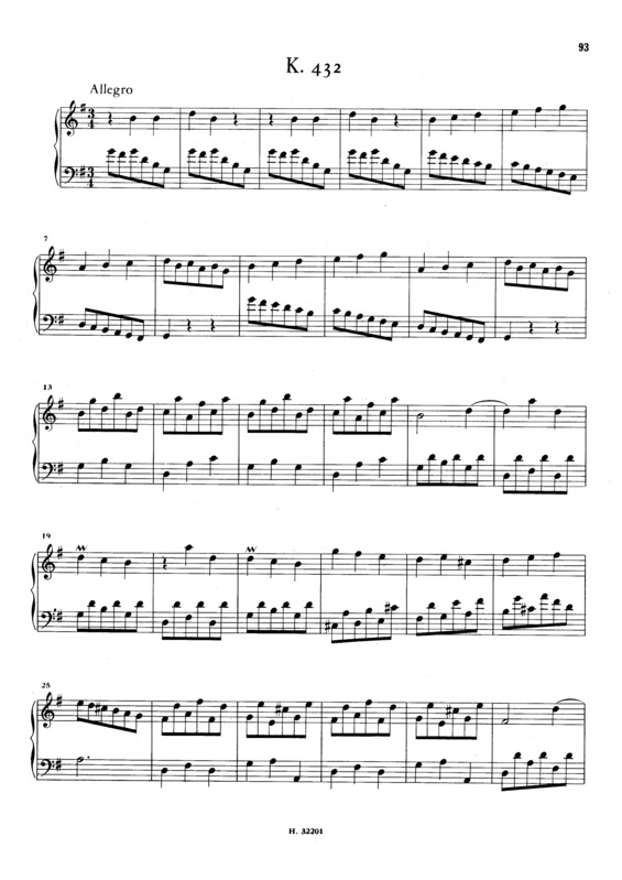 Partitura da música Keyboard Sonata In G Major K.432