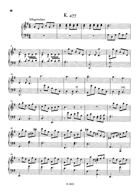 Partitura da música Keyboard Sonata In G Major K.477