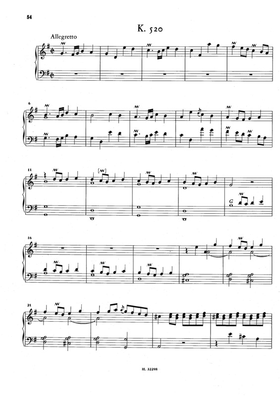 Partitura da música Keyboard Sonata In G Major K.520
