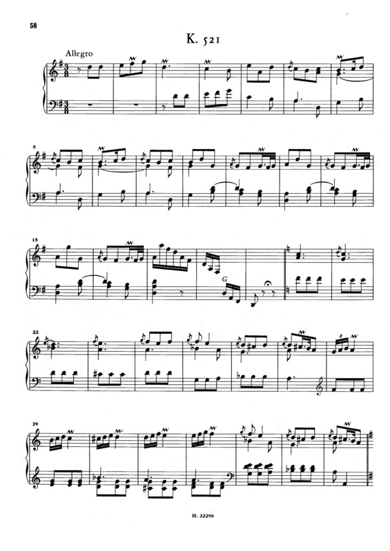 Partitura da música Keyboard Sonata In G Major K.521