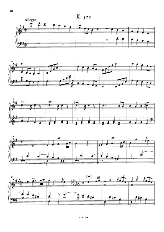 Partitura da música Keyboard Sonata In G Major K.522