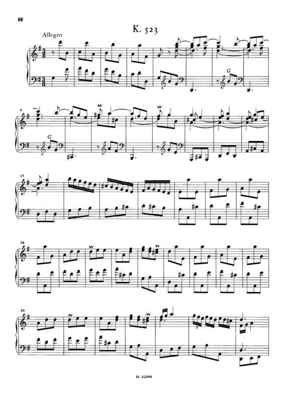 Partitura da música Keyboard Sonata In G Major K.523