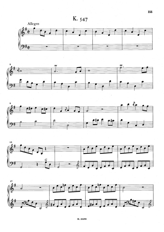 Partitura da música Keyboard Sonata In G Major K.547