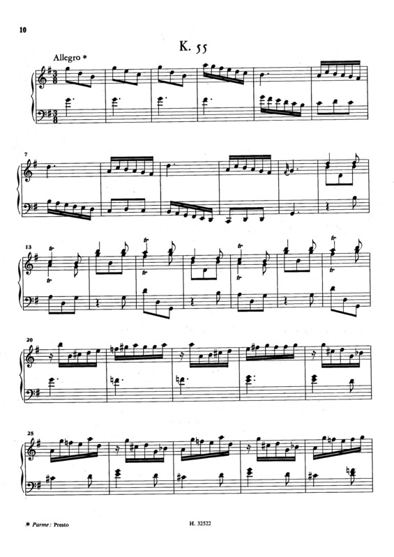 Partitura da música Keyboard Sonata In G Major K.55