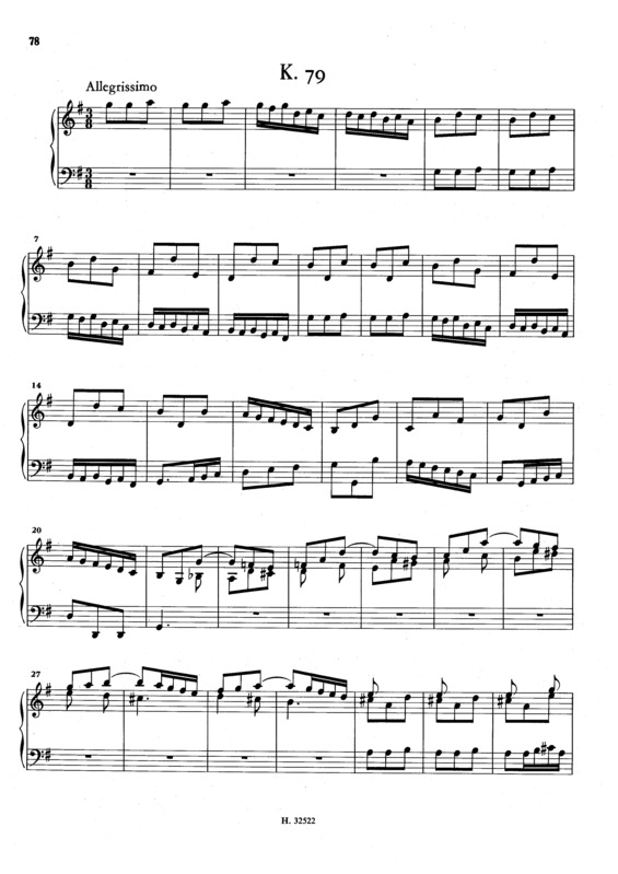 Partitura da música Keyboard Sonata In G Major K.79