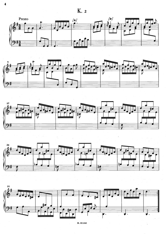 Partitura da música Keyboard Sonata In G Major K2