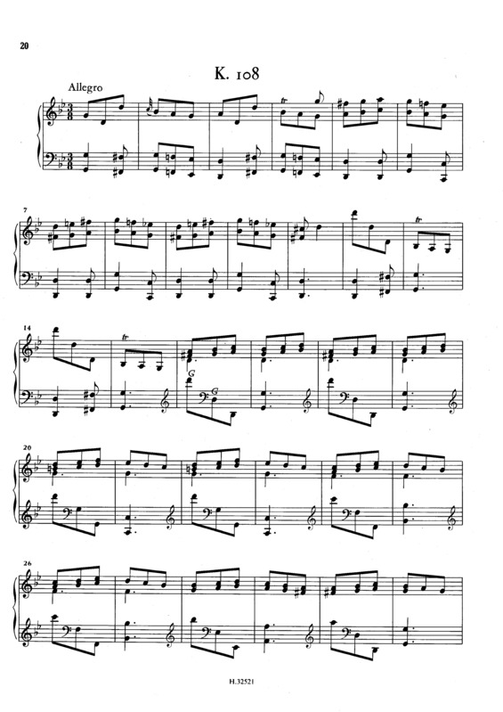 Partitura da música Keyboard Sonata In G Minor K.108