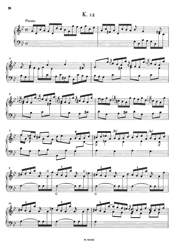 Partitura da música Keyboard Sonata In G Minor K.12