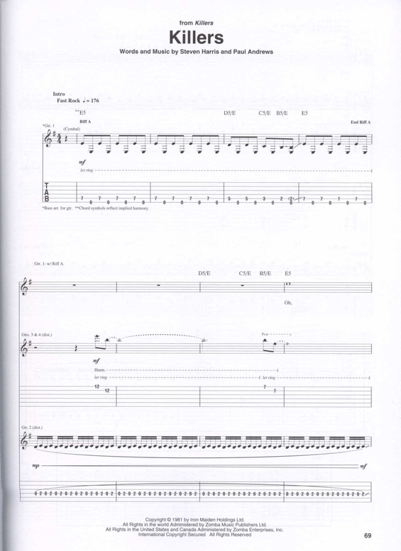 Partitura da música Killers