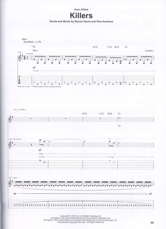 Partitura da música Killers