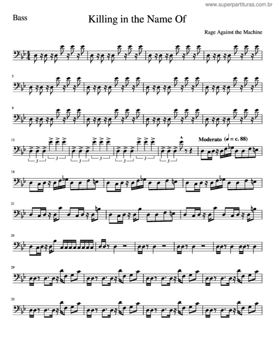 Partitura da música Killing In The Name Of For Electric Bass