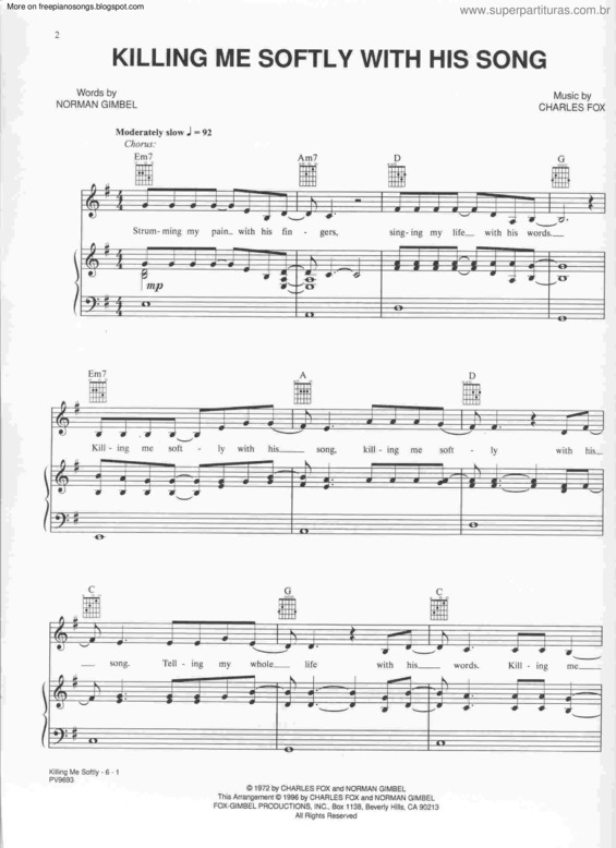 Partitura da música Killing Me Softly v.3