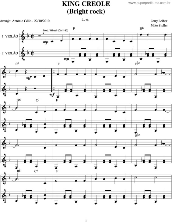 Partitura da música King Creole v.2