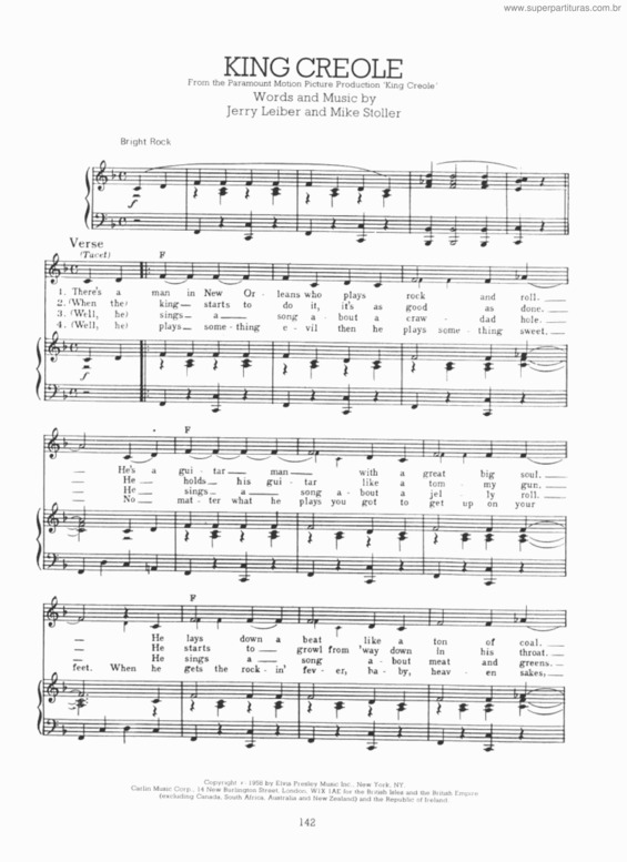 Partitura da música King Creole v.3
