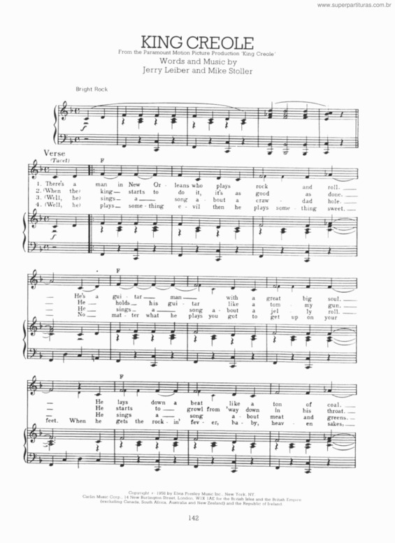 Partitura da música King Creole v.3