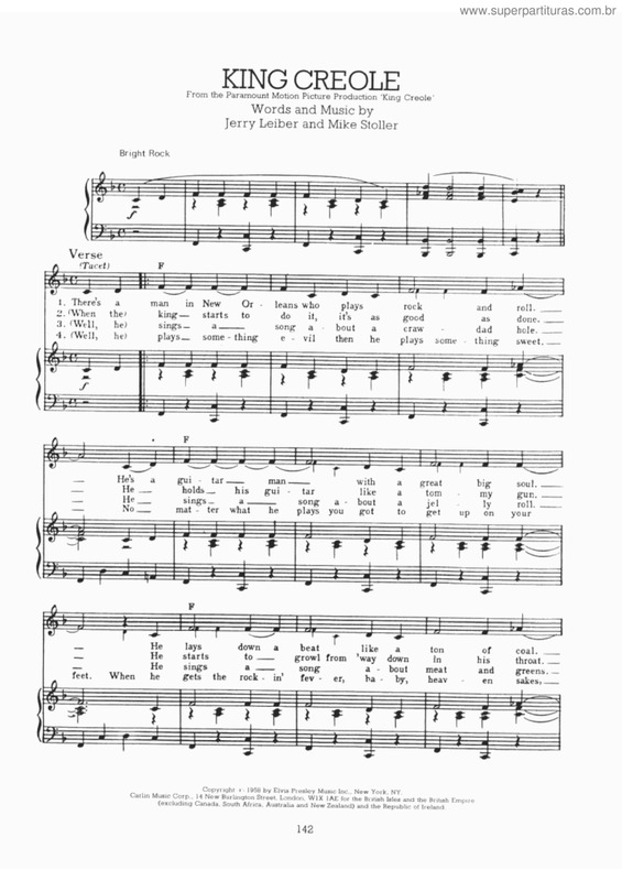 Partitura da música King creole