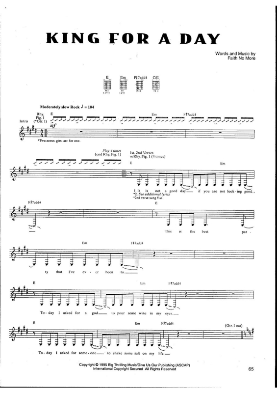 Partitura da música King for a Day