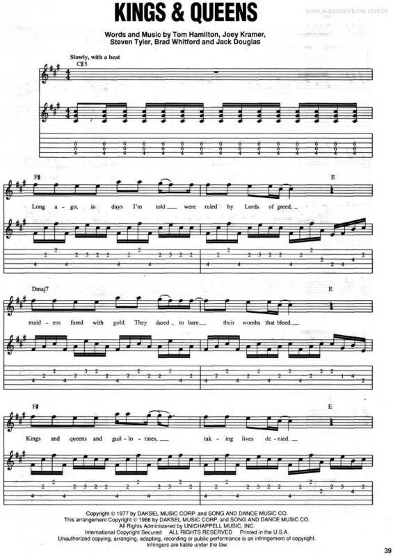 Partitura da música Kings and Queens