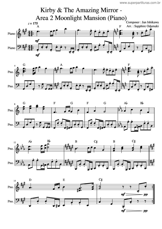 Partitura da música Kirby & The Amazing Mirror – Area 2 Moonlight Mansion