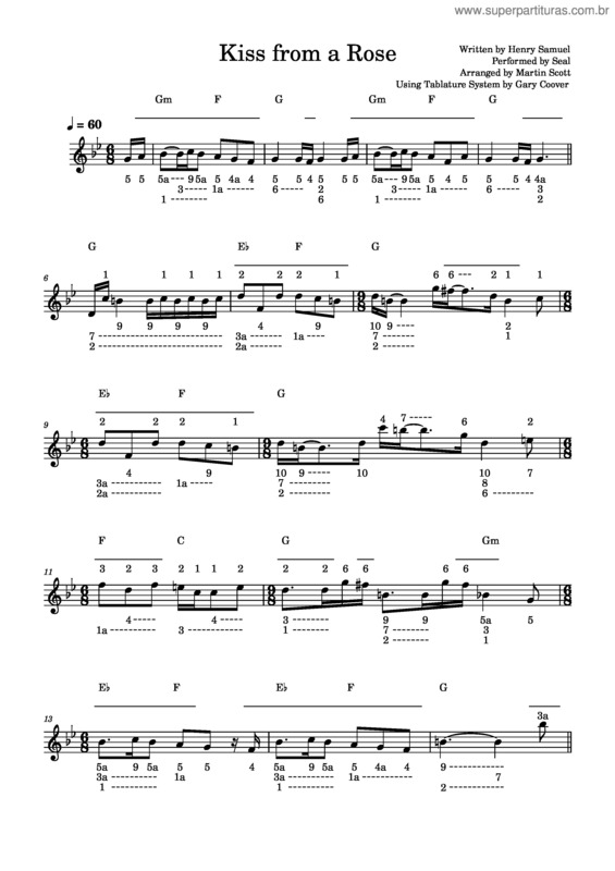 Partitura da música Kiss From A Rose – Seal, Henry Samuel