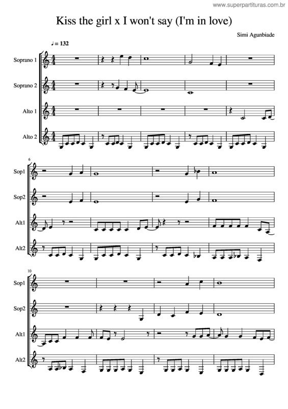Partitura da música Kiss The Girl X I Won`T Say v.2