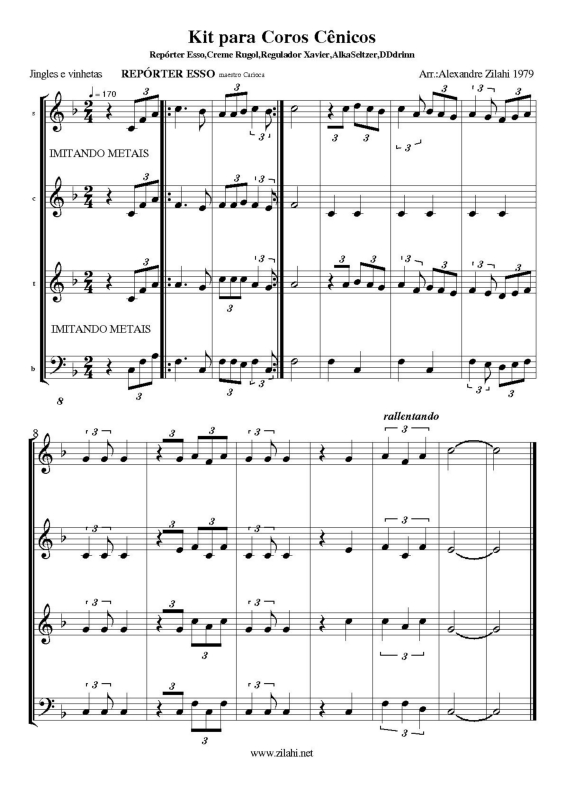 Partitura da música Kit para Coros Cênicos (Jingles e Vinhetas)