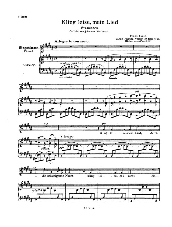 Partitura da música Kling Leise Mein Lied S.301