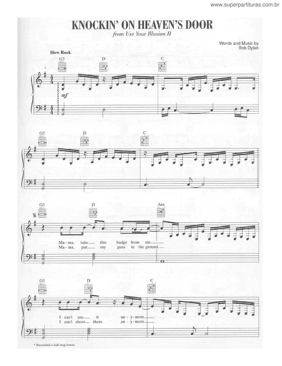 Partitura da música Knockin` On Heaven`s Door v.2