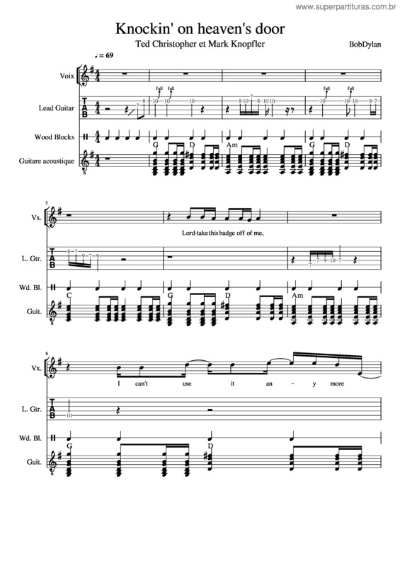 Partitura da música Knockin On Heaven S Door – Dunblane