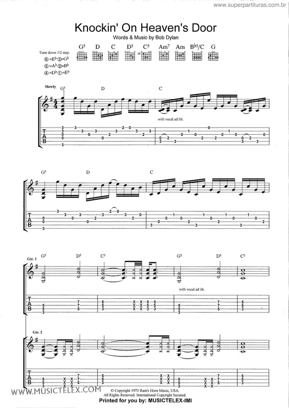 Partitura da música Knockin On Heaven`S Door v.2