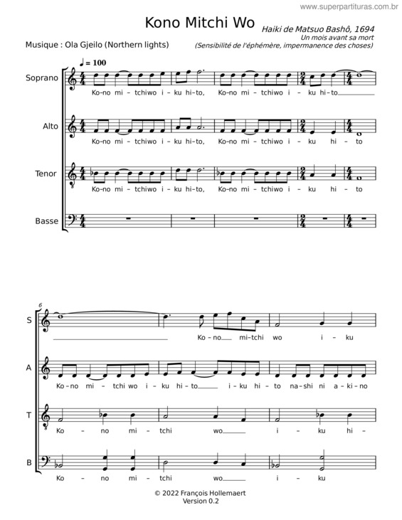 Partitura da música Kono Mitchi Wo – Ola Gjeilo