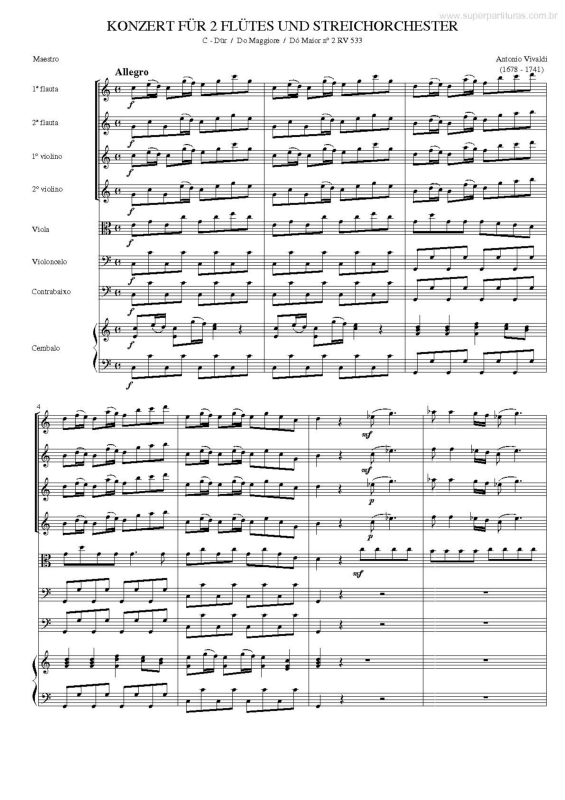Partitura da música Konzert Für 2 Flütes und Streichorchester